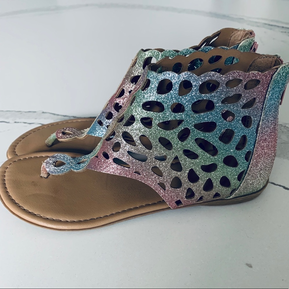 Justice Mermaid OmbreGlitter Lace Cutout Sandals 5 - Picture 3 of 7